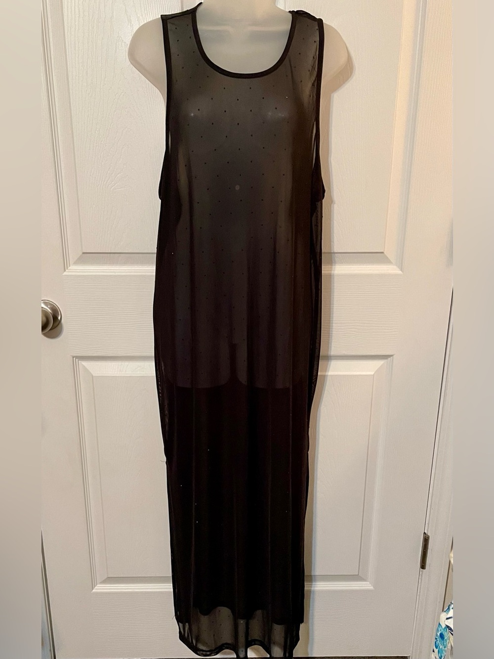 NWT No Boundaries Black Sheer Sleeveless Stretch Mesh w Crystals Maxi Dress XL